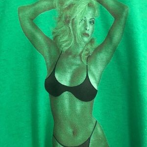 Vintage green ringer tee with sexy lady OOH LA LA